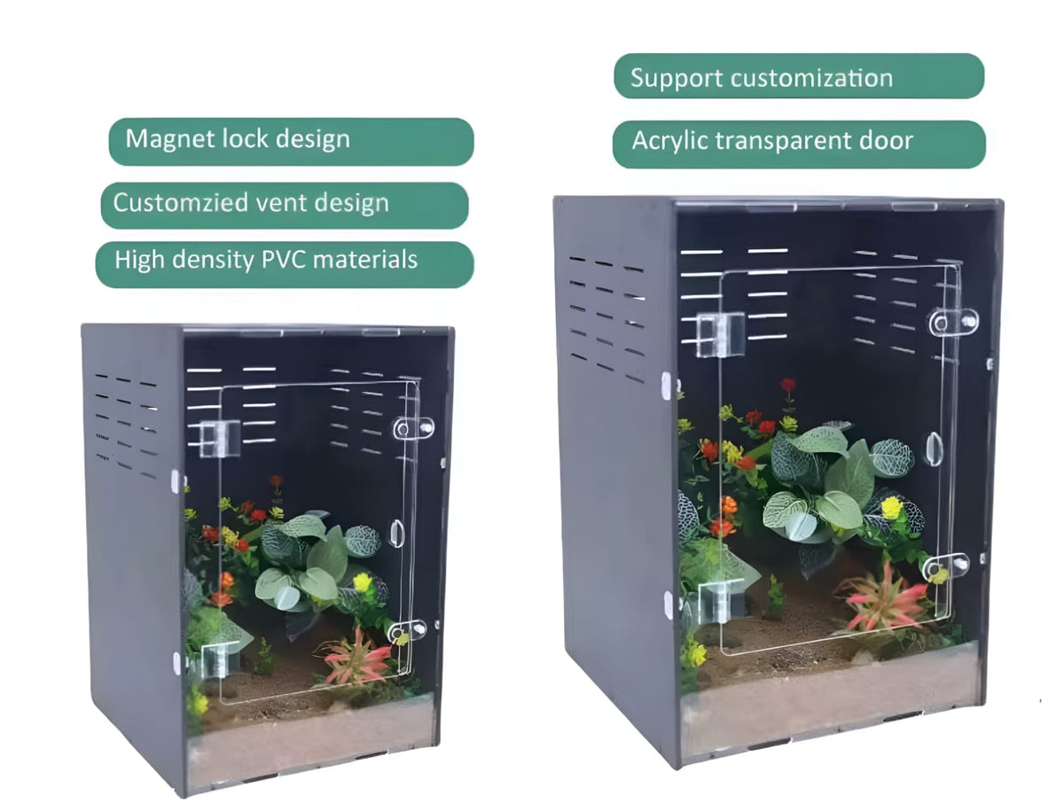 Large crested gecko enclosure kit with plants, cork bark and soil